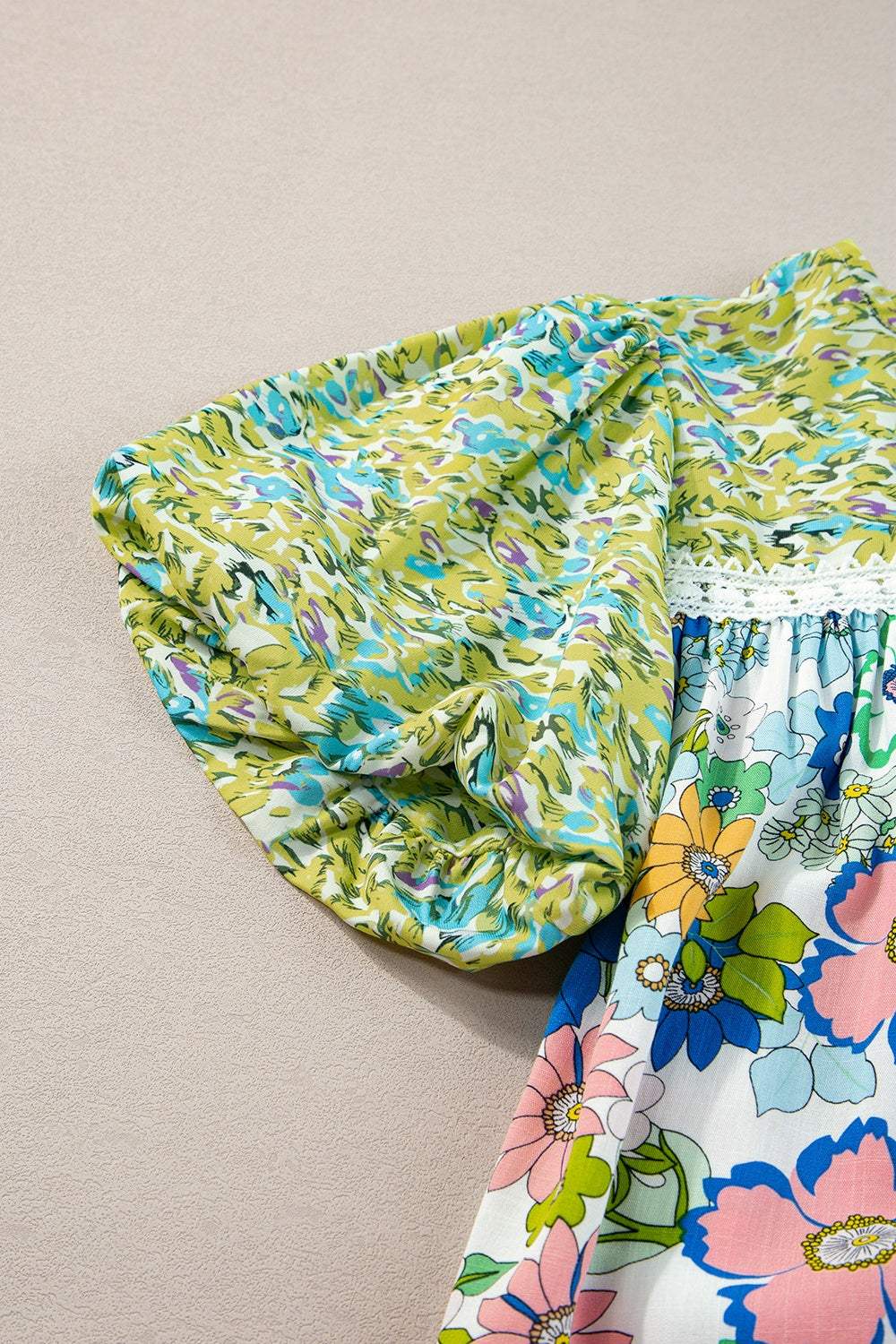 Printed Round Neck Puff Sleeve Blouse - Trendsi - Flyclothing LLC