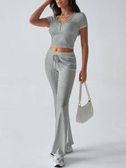 Devine Short Sleeve Top and Drawstring Pants Set - Trendsi