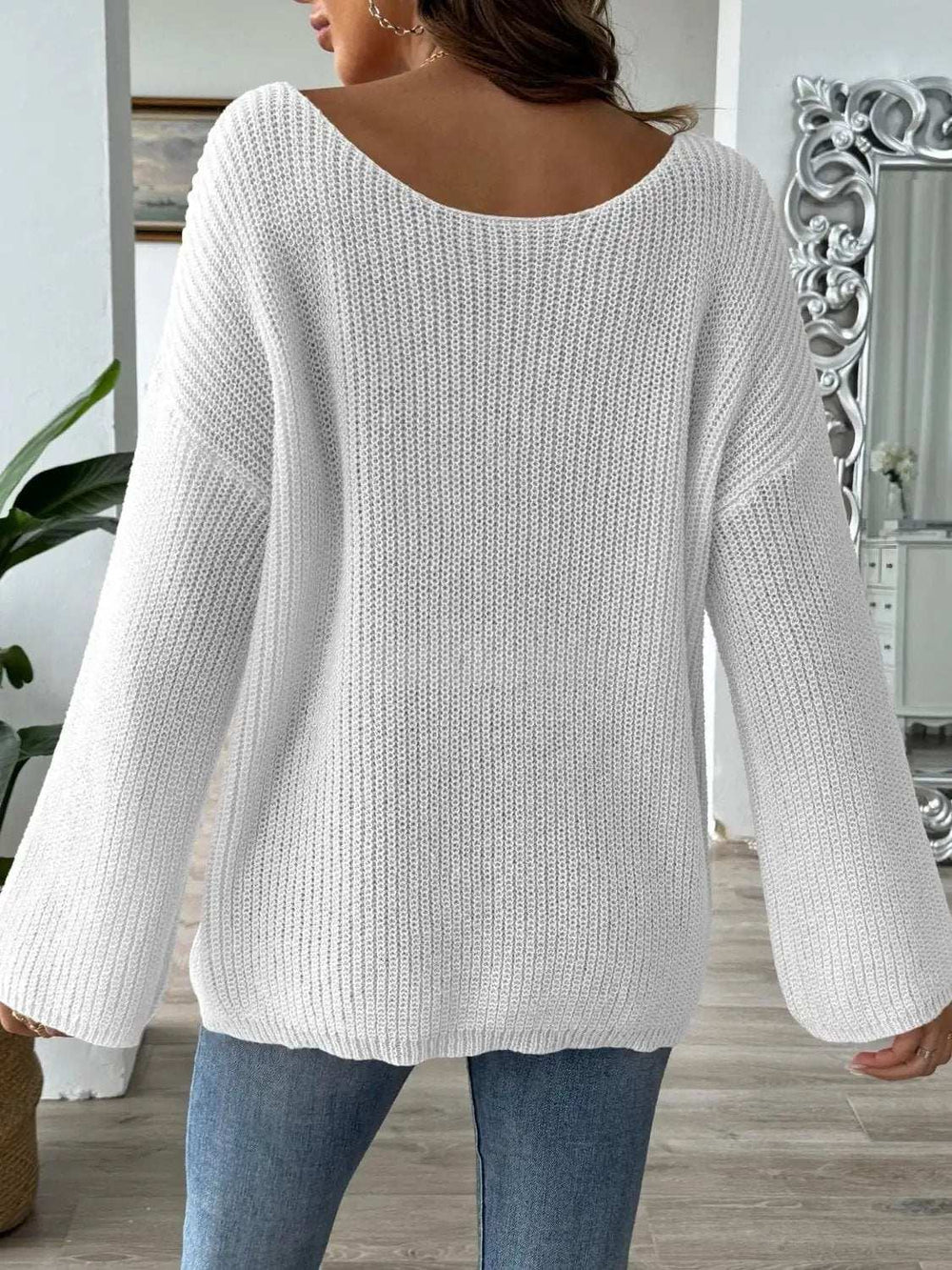 Round Neck Long Sleeve Sweater - Trendsi - Flyclothing LLC