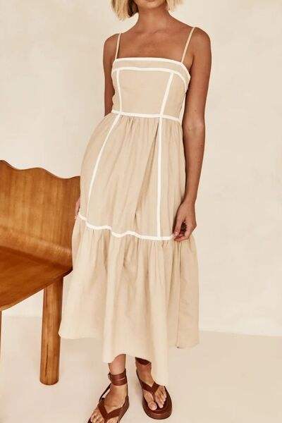 Contrast Trim Square Neck Midi Cami Dress - Trendsi - Flyclothing LLC