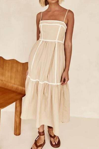 Contrast Trim Square Neck Midi Cami Dress - Trendsi - Flyclothing LLC