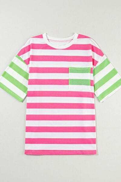 Contrast Striped Round Neck Half Sleeve T-Shirt - Trendsi - Flyclothing LLC