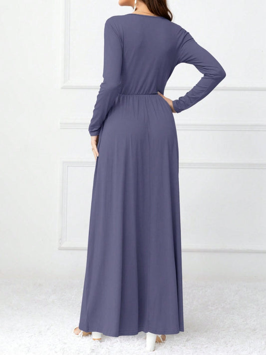 Pocketed Surplice Long Sleeve Maxi Dress - Trendsi