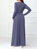 Pocketed Surplice Long Sleeve Maxi Dress - Trendsi - Flyclothing LLC