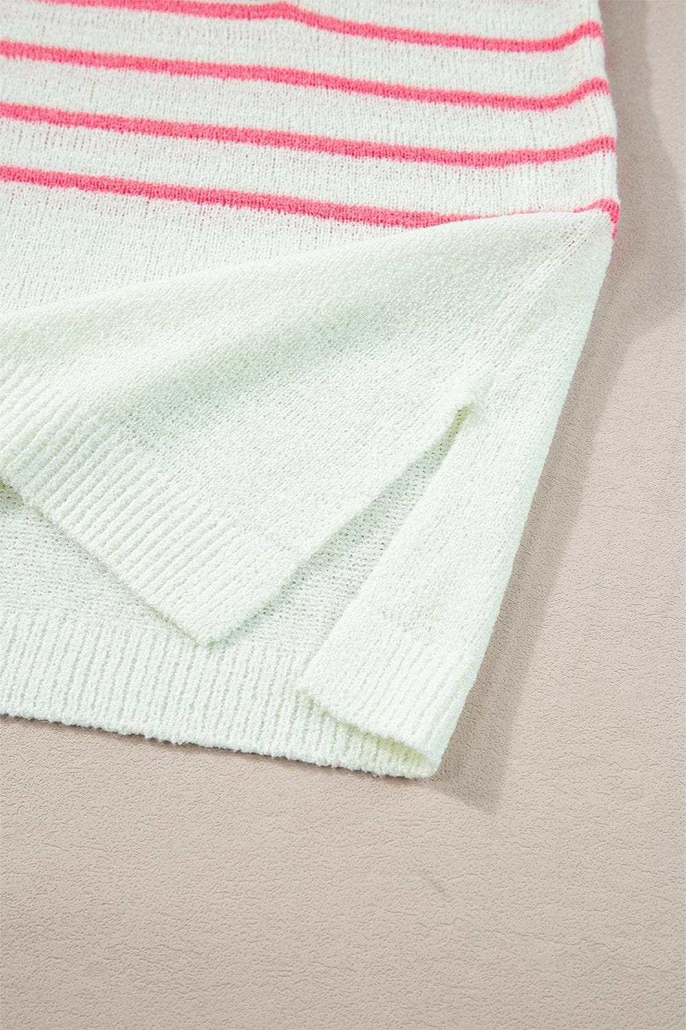 Striped V-Neck Short Sleeve Knit Top - Trendsi - Flyclothing LLC