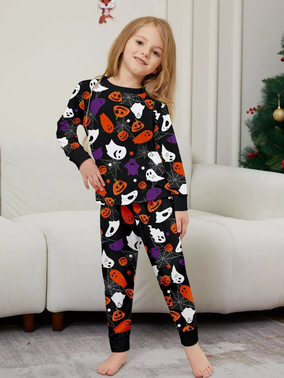 Full Size Halloween Themed Family Matching Pajama Set with Ghost and Pumpkin Print Plus Size - Trendsi - Flyclothing LLC