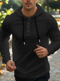 Men's Full Size Drawstring Button Detail Long Sleeve Hoodie Plus Size - Trendsi - Flyclothing LLC