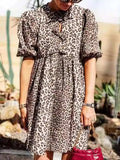 Leopard Short Sleeve Mini Dress - Trendsi - Flyclothing LLC