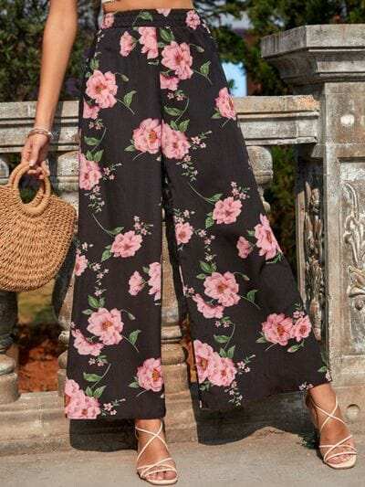 Printed Elastic Waist Wide Leg Pants - Trendsi - Flyclothing LLC