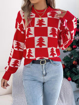 Christmas Tree Checkerboard Pattern Sweater - Trendsi - Flyclothing LLC
