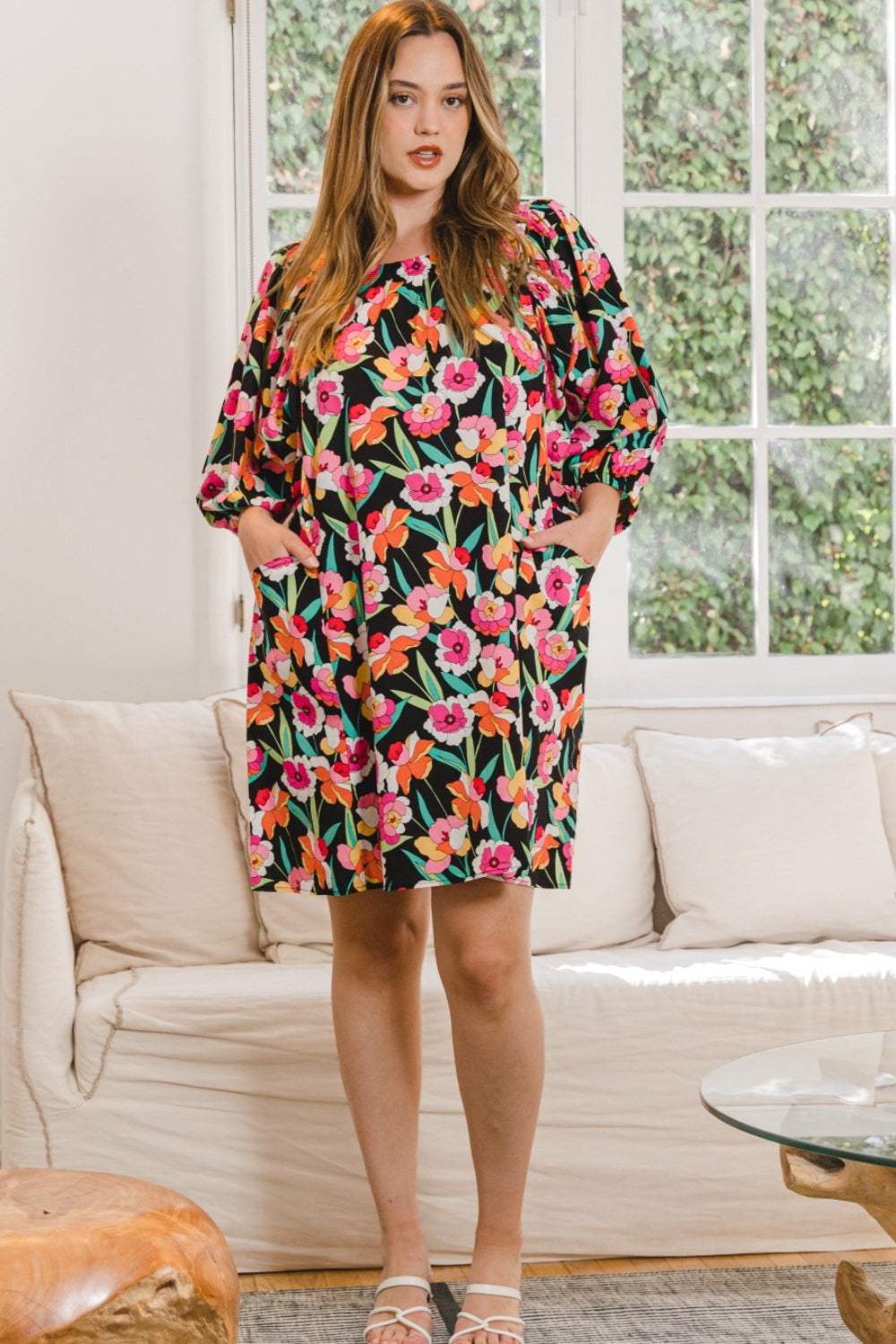 ODDI Full Size Floral Puff Sleeve Mini Dress - Trendsi - Flyclothing LLC