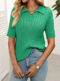 Mandy Cable Knit Johnny Collar Half Sleeve Sweater - Trendsi