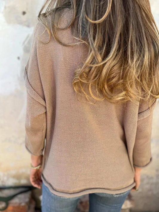 Full Size Casual V-Neck Knit Sweater Plus Size - Trendsi - Flyclothing LLC