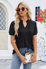 Notched Short Sleeve T-Shirt - Trendsi - Flyclothing LLC