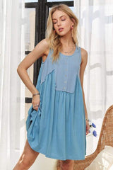 ADORA Decorative Button Sleeveless Babydoll Dress - Trendsi - Flyclothing LLC