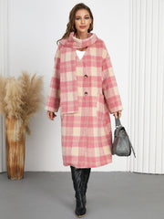 Plaid Button Up Long Sleeve Coat - Trendsi