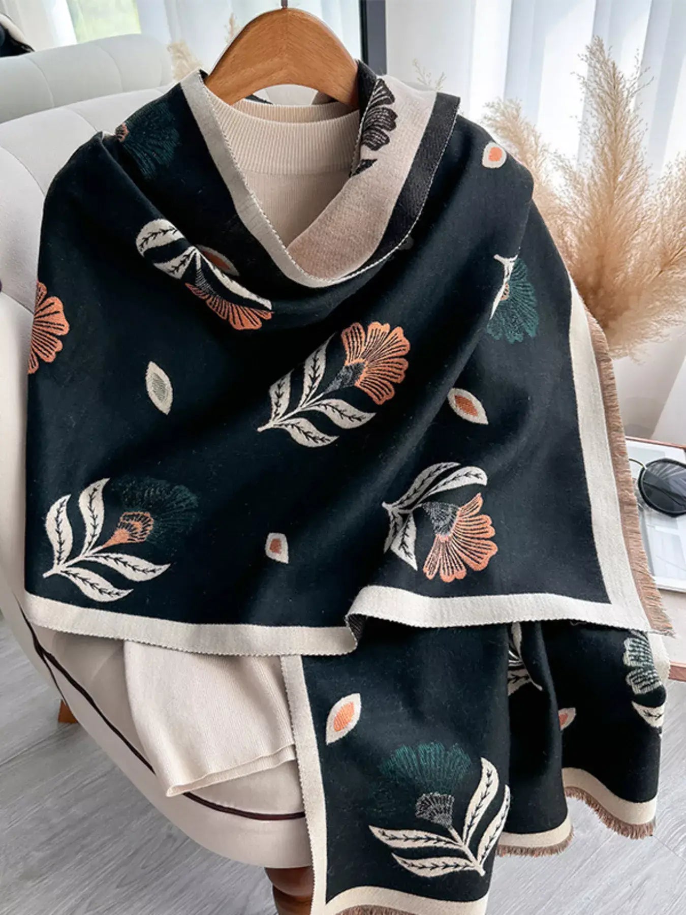 Printed Raw Hem Shawl - Trendsi - Flyclothing LLC