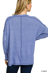 Zenana Soft Melange Hacci Exposed Seam Hi-low Tee - Trendsi - Flyclothing LLC