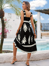 Printed Square Neck Wide Strap Midi Dress - Trendsi - Flyclothing LLC