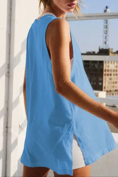 Side Slit V-Neck Tank - Trendsi - Flyclothing LLC