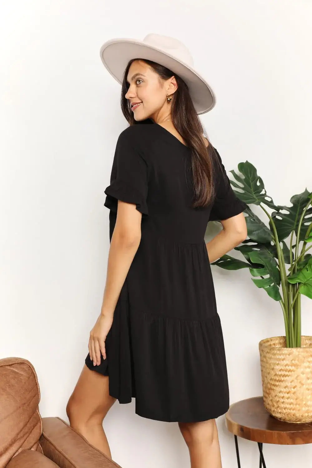 Mandy V-Neck Flounce Sleeve Tiered Dress - Trendsi - Flyclothing LLC