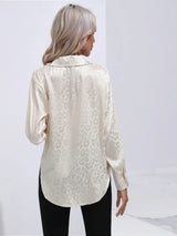 Leopard Collared Neck Long Sleeve Shirt - Trendsi - Flyclothing LLC