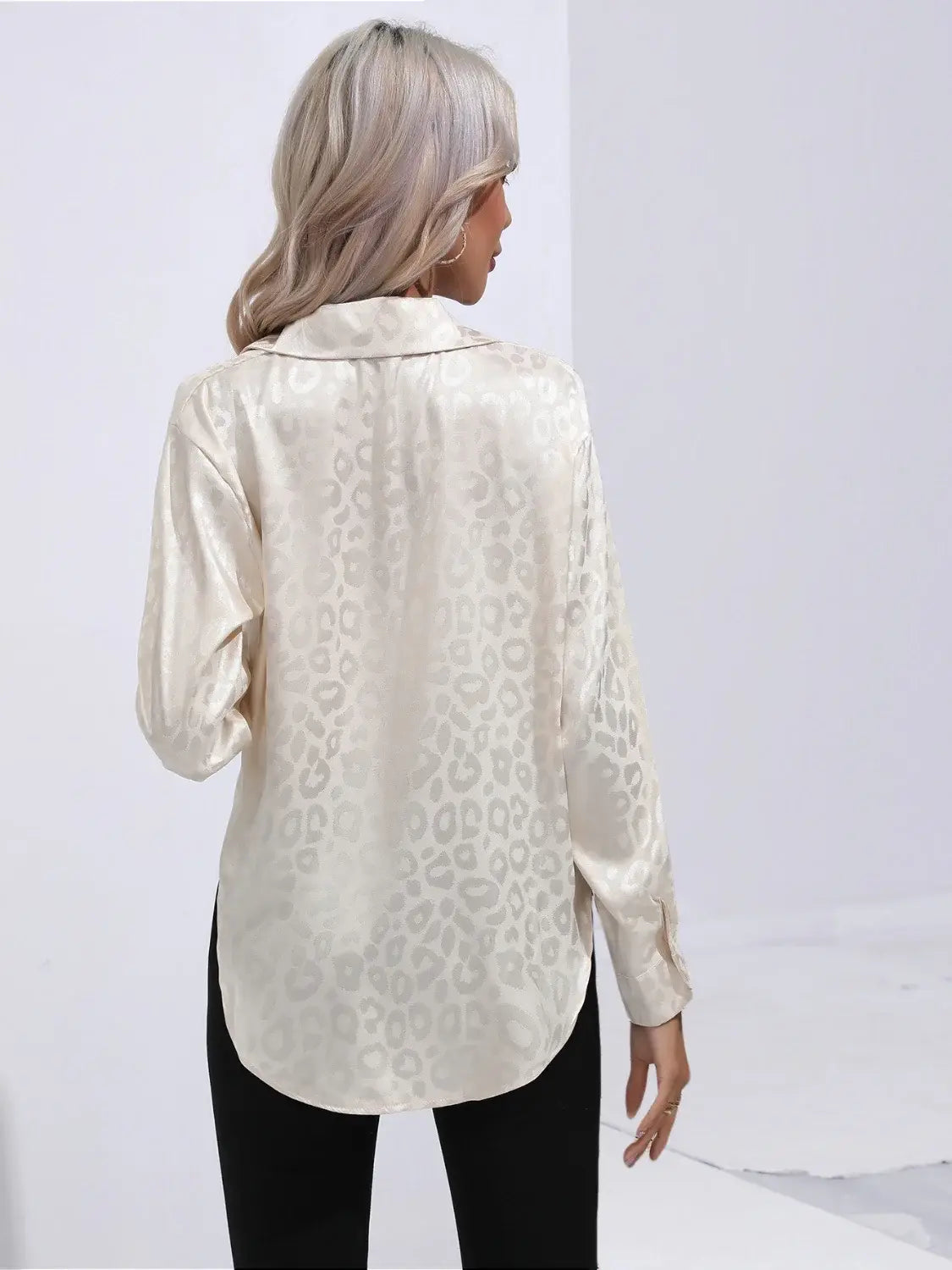 Leopard Collared Neck Long Sleeve Shirt - Trendsi - Flyclothing LLC