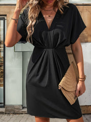 Plunge Short Sleeve Mini Dress - Trendsi