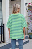 Contrast Striped Round Neck Half Sleeve T-Shirt - Trendsi - Flyclothing LLC