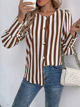 Perfee Striped Round Neck Long Sleeve Blouse - Trendsi - Flyclothing LLC