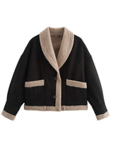 Fuzzy Collared Neck Long Sleeve Jacket - Trendsi - Flyclothing LLC