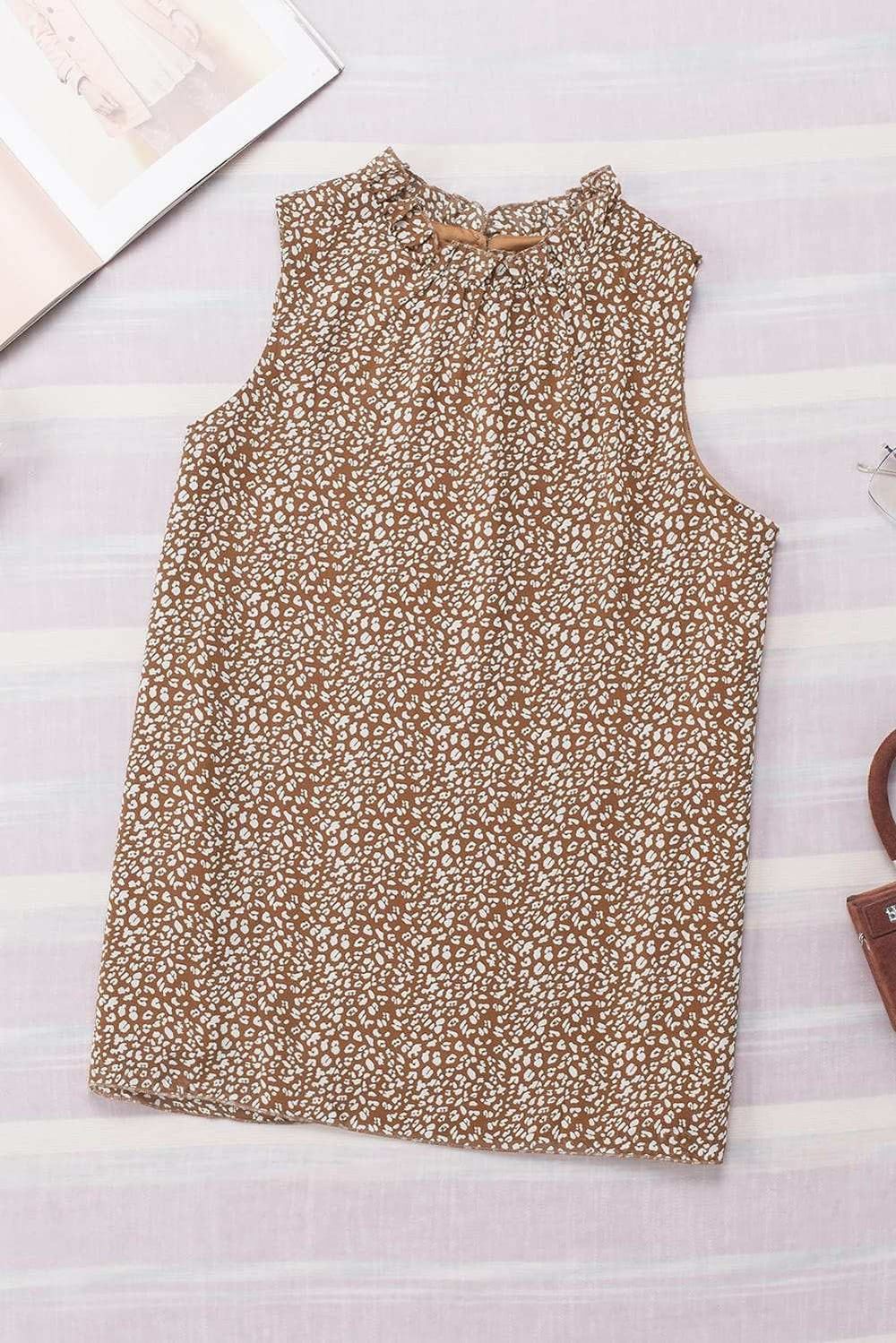 Frill Printed Round Neck Tank - Trendsi - Flyclothing LLC