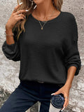 Plus Size Relaxed Fit Waffle Knit Round Neck T-Shirt - Trendsi - Flyclothing LLC