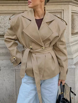 Chic Double-Breasted Belted Trench Coat - Trendsi - Flyclothing LLC