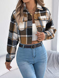 Plaid Button Up Cropped Jacket - Trendsi - Flyclothing LLC