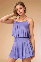 Davi & Dani Pleated Body Elastic Back Babydoll Strappy Top - Trendsi - Flyclothing LLC