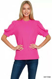 Zenana Raised Rib Puff Sleeve Top - Trendsi - Flyclothing LLC
