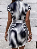 Tied Striped Cap Sleeve Mini Dress - Trendsi - Flyclothing LLC