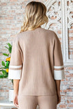 First Love Contrast V Neck Ribbed Knit Top - Trendsi