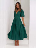 Tiered Puff Sleeve Midi Dress - Trendsi - Flyclothing LLC