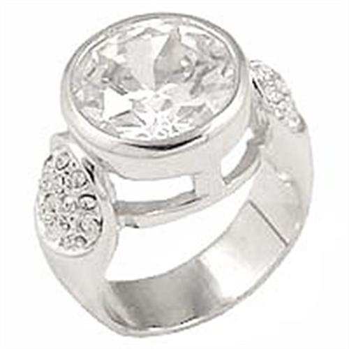 0G415 - Rhodium Brass Ring with AAA Grade CZ in Clear - Alamode - Flyclothing LLC