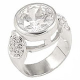 0G415 - Rhodium Brass Ring with AAA Grade CZ  in Clear - Alamode