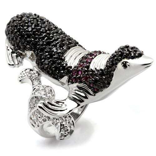 0W003 - Rhodium + Ruthenium Brass Ring with AAA Grade CZ in Multi Color - Alamode - Flyclothing LLC