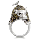 0W004 - Rhodium + Ruthenium Brass Ring with AAA Grade CZ  in Multi Color - Alamode