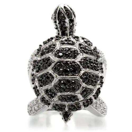 0W005 - Rhodium + Ruthenium Brass Ring with AAA Grade CZ in Jet - Alamode - Flyclothing LLC