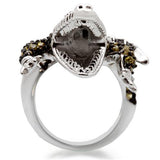 0W007 - Rhodium + Ruthenium Brass Ring with AAA Grade CZ  in Multi Color - Alamode