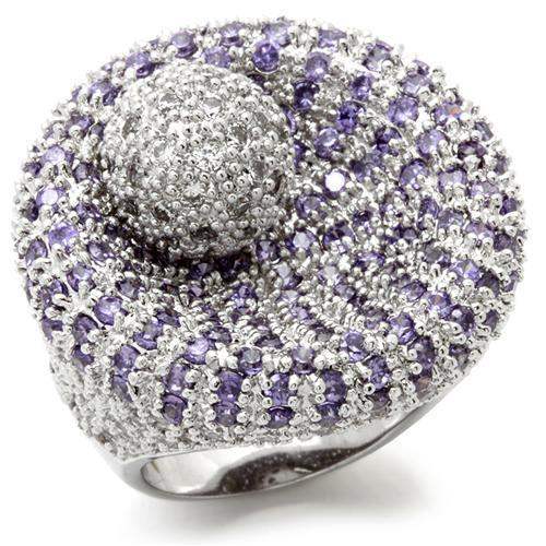 0W018 - Rhodium Brass Ring with AAA Grade CZ in Tanzanite - Alamode - Flyclothing LLC