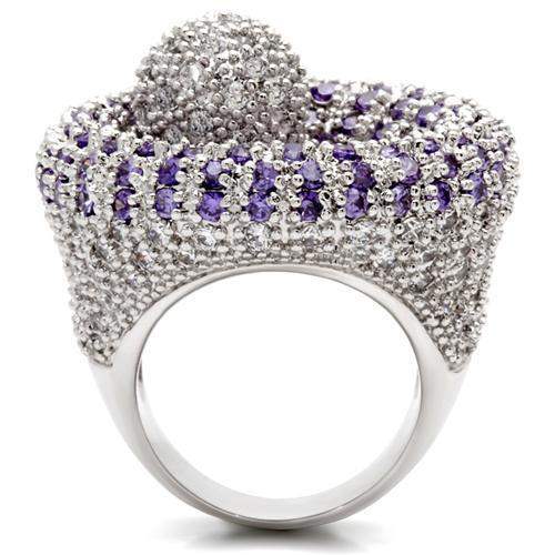 0W018 - Rhodium Brass Ring with AAA Grade CZ in Tanzanite - Alamode - Flyclothing LLC