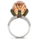 0W021 - Rhodium + Ruthenium Brass Ring with AAA Grade CZ  in Champagne - Alamode