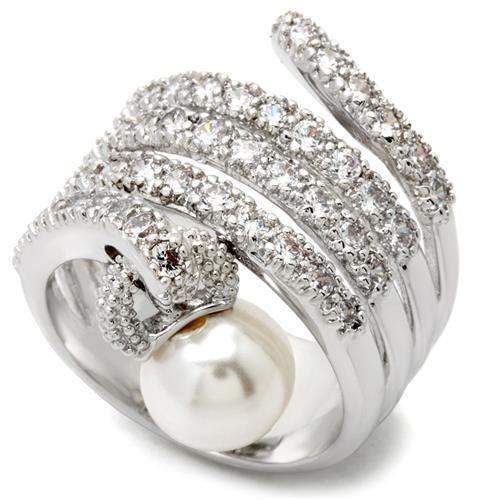 0W031 - Rhodium Brass Ring with AAA Grade CZ in Clear - Alamode - Flyclothing LLC